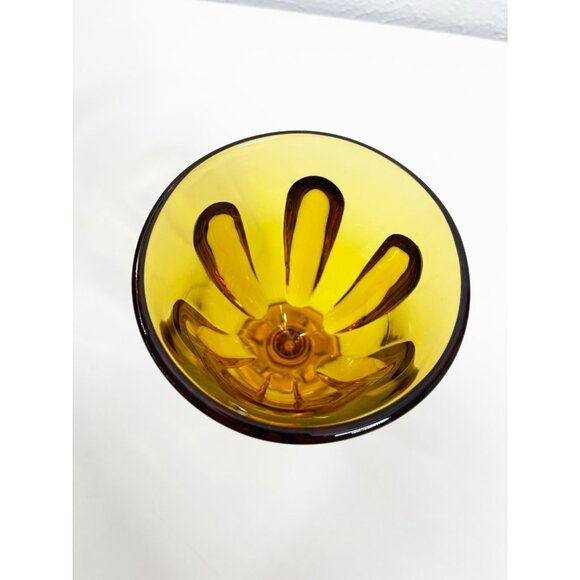 VTG Viking Art Glass MCM Six Petal Amber Covered Candy Dish w/Lid Approx 8" EUC - Picture 4 of 8